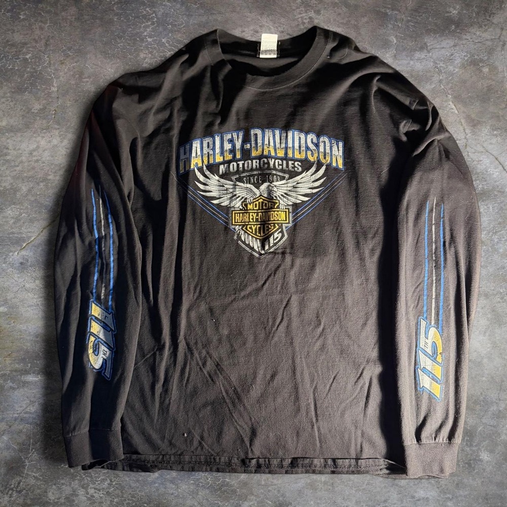Harley-Davidson Chucks Bloomington IL Long Sleeve Eagle Shirt Mens 2XL Black